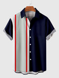 1960s Gray & White & Red Stripe Stitching Men's Short Sleeve Shirt