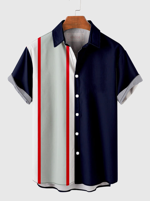 Chemise à manches courtes pour homme à rayures grises et blanches et rouges des années 1960