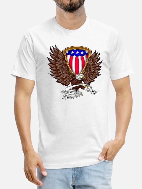 T-shirt à manches courtes en coton imprimé aigle et bouclier pour homme