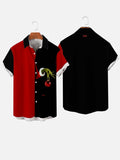Halloween Element Red And Black Stitching Monster's Hand Printing Men's Short Sleeve Shirt