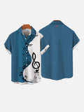 Blue And White Splice Wave-Shape Musical Note Printing Short Sleeve Shirt