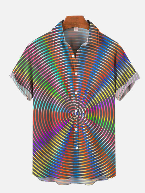 Rainbow Optical Helix Hippie Printing Short Sleeve Shirt