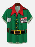 Hello I'm The Bearde Elf Christmas Elements Green Santa Dress Up Printing Cuban Collar Men's Short Sleeve Shirt