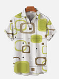 Retro Mid Century Brown Green Contemporary Design Geometric Patterns Printing Short Sleeve Shirt