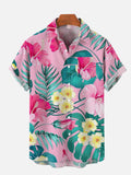Casual Hawaiian Flower Leaves Pattern Printing Breast Pocket Short Sleeve Shirt