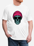 Skull with Pink Printing Cotton Men's Short Sleeve Tee