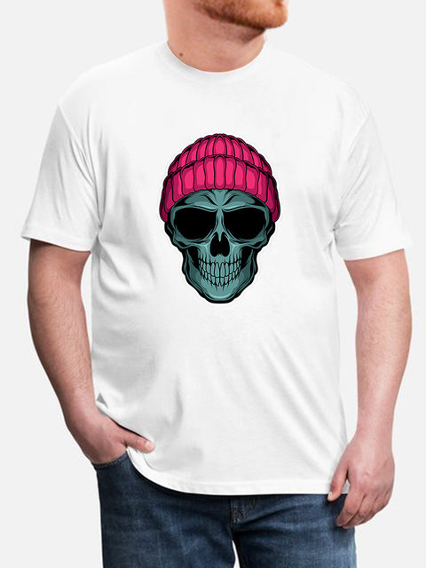 Crâne avec t-shirt à manches courtes en coton imprimé rose pour homme