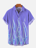 Gradient Purple Fire Flame Pattern Printing Breast Pocket Short Sleeve Shirt