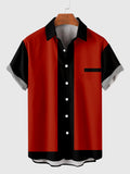 50s Red & Black Stitching Men's Short Sleeve Shirt