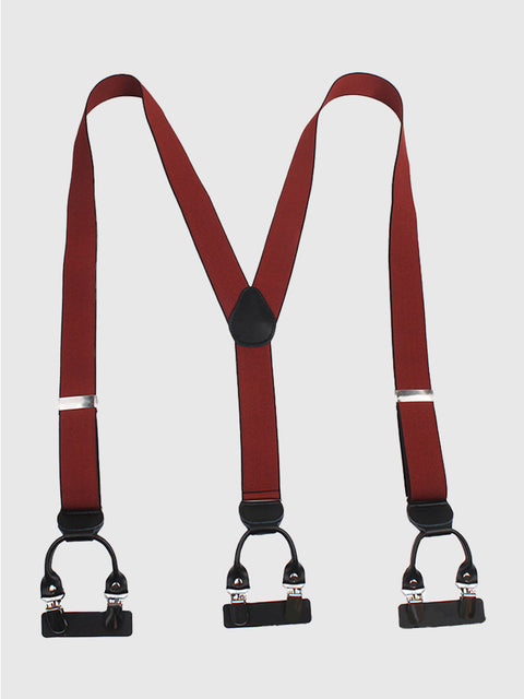 Dark-Red Six Clips Elastic Men's Suspenders