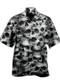 Eye-Catching Full-Print Spiral Twisted Skulls Printing Cuban Collar Carnival Short Sleeve Shirt