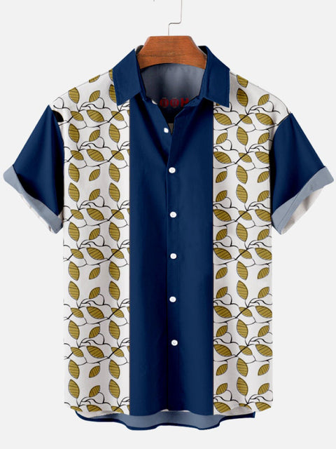 Chemise à manches courtes pour homme bleu et brindille des années 1960