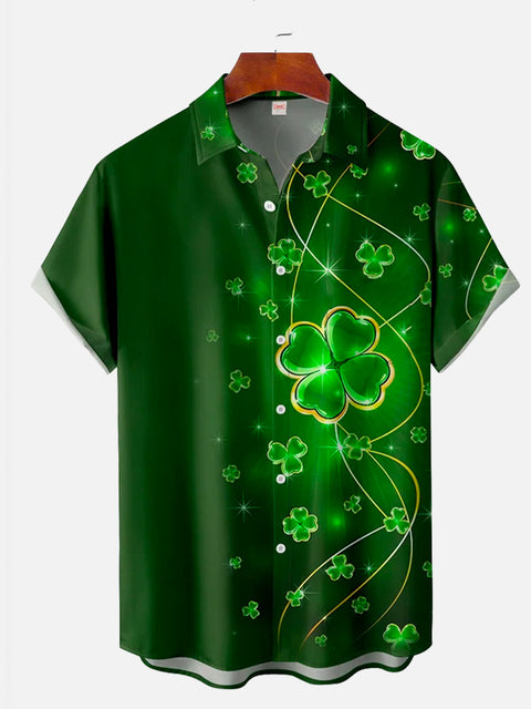 Green And Lucky Four Leaf Clover Matching Printing Short Sleeve Shirt