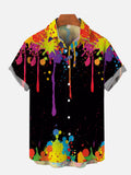 Street Style Hawaiian Rainbow Splatter Paint Graffiti Printing Short Sleeve Shirt