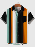 HOO Black & Orange Contrasting Color Design Men's Short Sleeve Shirt