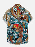 Full-Print Carp Leaping Dragon Gate Printing Men's Short Sleeve Shirt