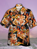 Eye-Catching Psychedelic Hippie Retro Beach Pin up Girl Printing Cuban Collar Hawaiian Short Sleeve Shirt