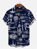 Navy Casual Aerospace Machine Printing Hawaiian Short Sleeve Shirt