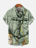 Vintage Nautical Map with Anchor Printing Men's Short Sleeve Shirt