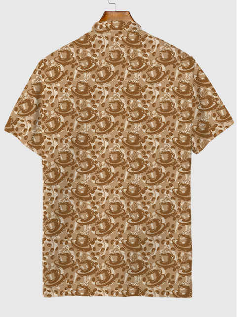 Coffee Beans And Coffee Cup Printing Men‘s Short Sleeve Polo