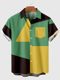 Abstract Irregular Color Stitching Men's Short Sleeve Shirt