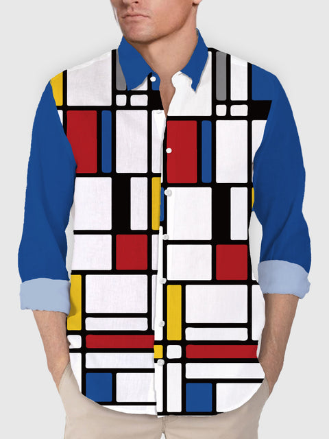 Plaid Series Peinture abstraite Piet Mondrian Chemise à manches longues pour homme