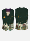 Winter Holiday Style Printing V-Neck Suit Vest/Tuxedo Waistcoat  And Tie, Can be Worn on Both Sides