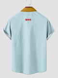 HOO 1960s Yellow and Light Blue Stitching Men's Short Sleeve Shirt