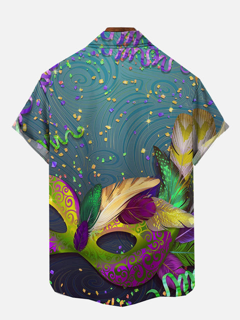 Mardi Gras Carnival Feather Dominoes With Ribbons Printing Short Sleeve Shirt