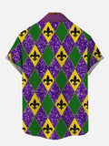 Carnival Green Yellow Purple Diamond Dress Up Tuxedo Printing Short Sleeve Shirt