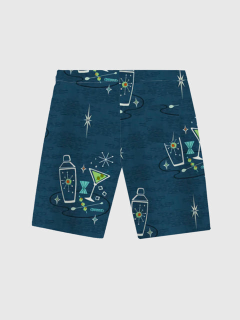 Blue Mid-Century Atomic Martinis And Shakers Printing Shorts