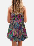 National Style Ethnic Geometric Colorful Peacock Feathers Pattern Printed Sleeveless Camisole Dress