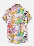 Colorful Tie-Dye Ink Splashing Cute Pink Pig Printing Short Sleeve Shirt