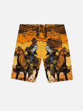 The Art Of The West Cowboy Riding In Desert Printing Shorts