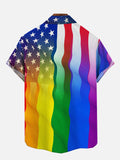 Waves Rainbow And America Flag Printing Short Sleeve Shirt