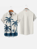 White Coast And Coconut Tree Printing Hawaiian Short Sleeve Shirt