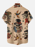 Hawaii Style Skeleton Pirate And Birds Tattoos Printing Short Sleeve Shirt