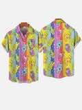 Rainbow Care Bears Hippie Printing Breast Pocket Short Sleeve Shirt