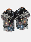 Technological Psychedelic Outer Space Ship Printing Short Sleeve Shirt