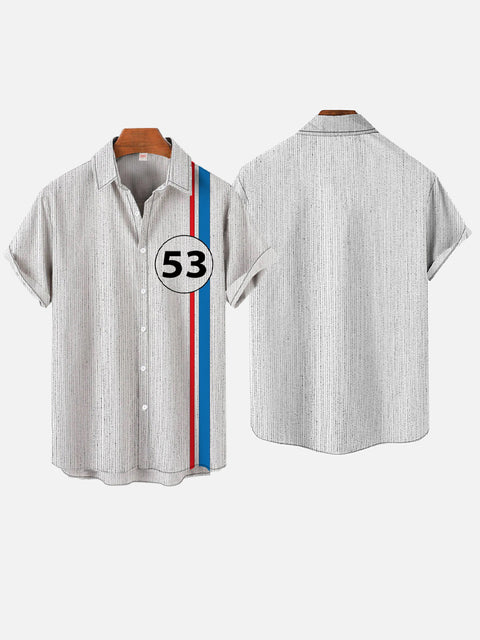 53 Number Red And Blue Stripes Printing Short Sleeve Shirt