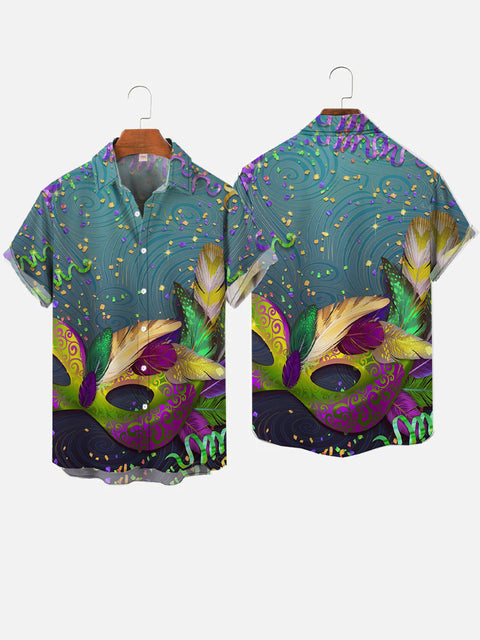 Mardi Gras Carnival Feather Dominoes With Ribbons Printing Short Sleeve Shirt