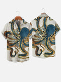 Hawaiian Summer Casual Blue Octopus Printing Short Sleeve Shirt