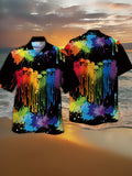 Eye-Catching Hippie Rainbow Painting Paint Splatter Sugar Skull Printing Cuban Collar Hawaiian Short Sleeve Shirt