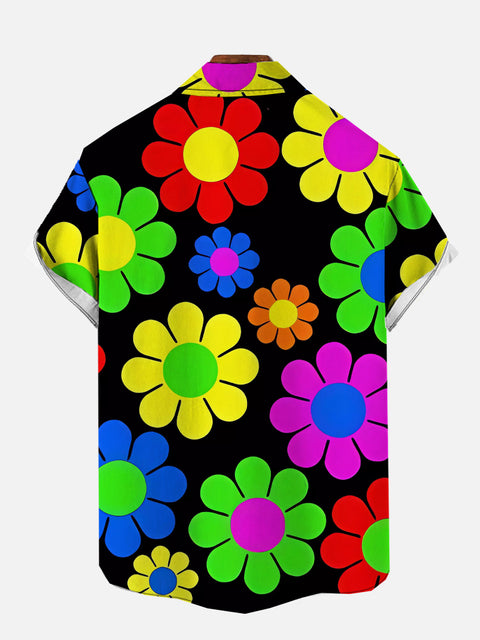 Hippie Peace Rainbow Flower Power Fashion Vintage Printing Short Sleeve Shirt