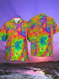 Eye-Catching Psychedelic Hippie Rainbow Grateful Dead Liquisyrgic Splatter Paint Printing Cuban Collar Hawaiian Short Sleeve Shirt