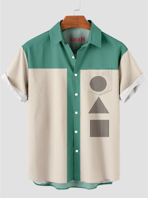 1960s Green Game Sugar Pie Printing Men's Short Sleeve Shirt