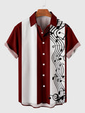 1960s Black & Red Stripe Wavy Sheet Music Printing Men's Short Sleeve Shirt