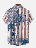 Retro American Flag Coconut Tree Hawaiian Short Sleeve Shirt