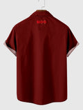 1960s Black & Red Stripe Wavy Sheet Music Printing Men's Short Sleeve Shirt