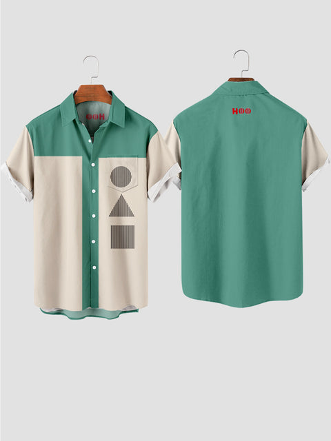 1960s Green Game Sugar Pie Printing Men's Short Sleeve Shirt